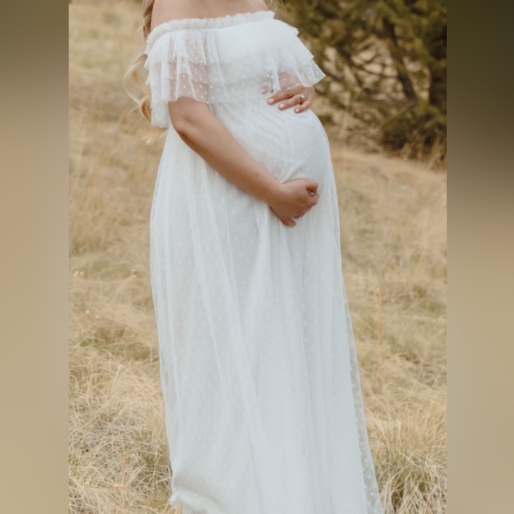 Off-Shoulder White Maternity Maxi Dress